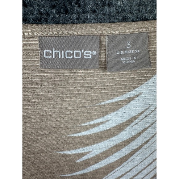Chicos Palm Leaf VNeck Dolman Sleeve Top Tunic Beige Size XL Resort Tropical - Picture 3 of 9